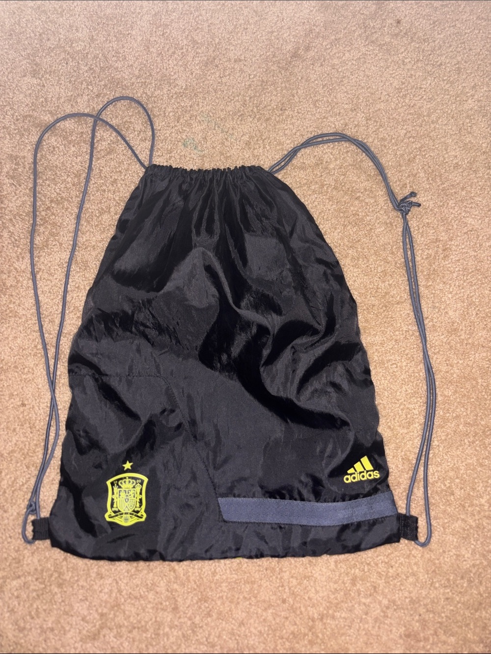 adidas Black Drawstring Backpack with Yellow Spain Crest turbo soccer